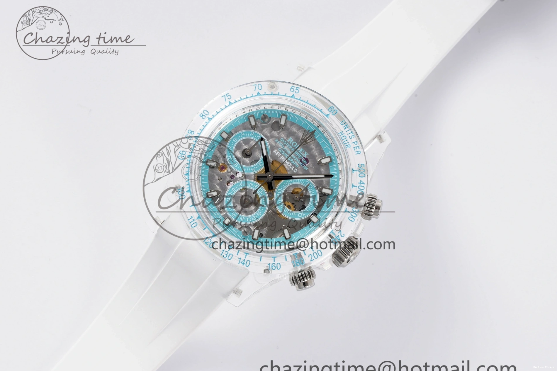 1221 Daytona Transparent IPK Best Edition Transparent Blue Dial on White Rubber Strap SA HighQuality 1969